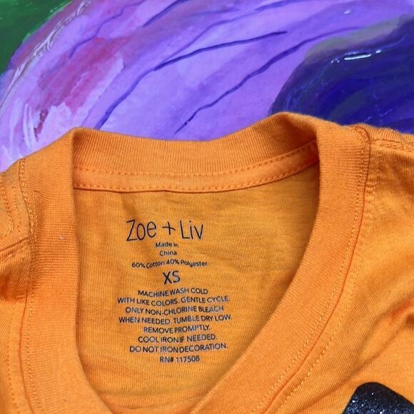 Zoe + Liv Orange Pumpkin Halloween Tee Shirt XS - Picture 4 of 5